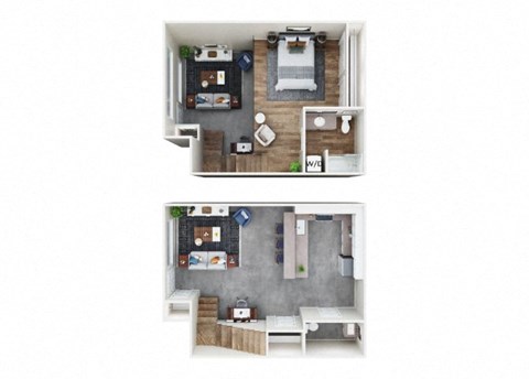 Floor plan for 1 bed, 1.5 baths, 1015 sqft